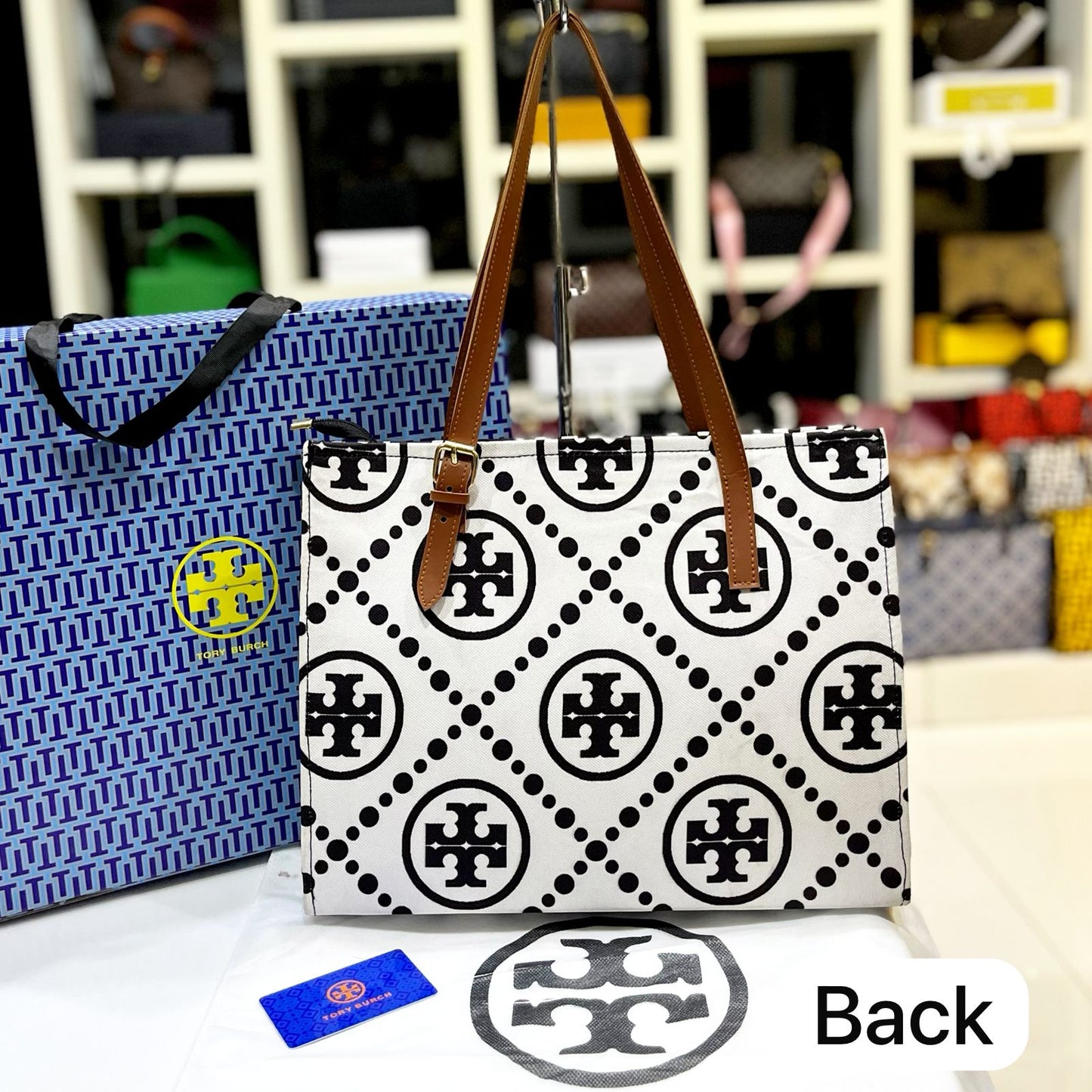 Casual Luxury Tory Burch Logo-Embellished Handbag (White/Black)