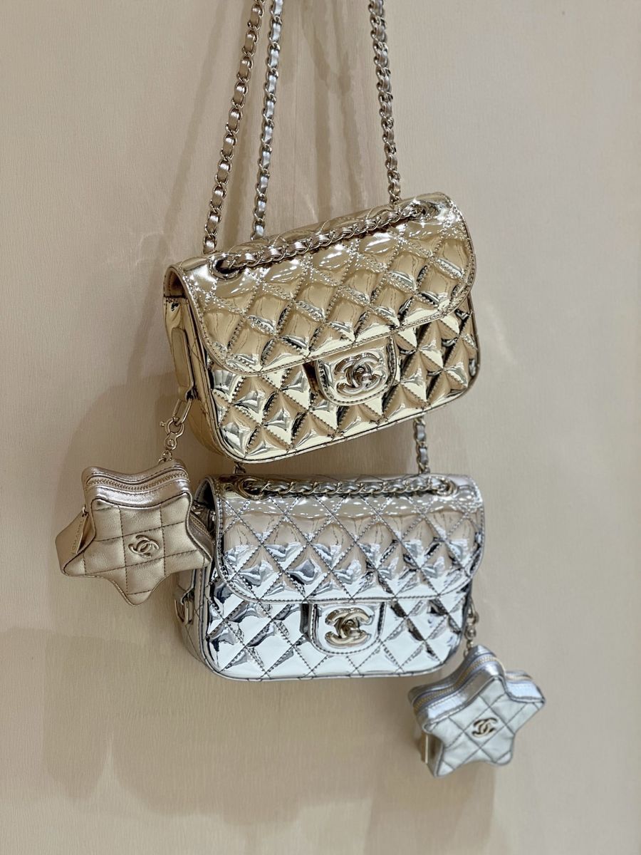 Chanel Backpack / Shoulder Bag Mirrored Metallic Flap