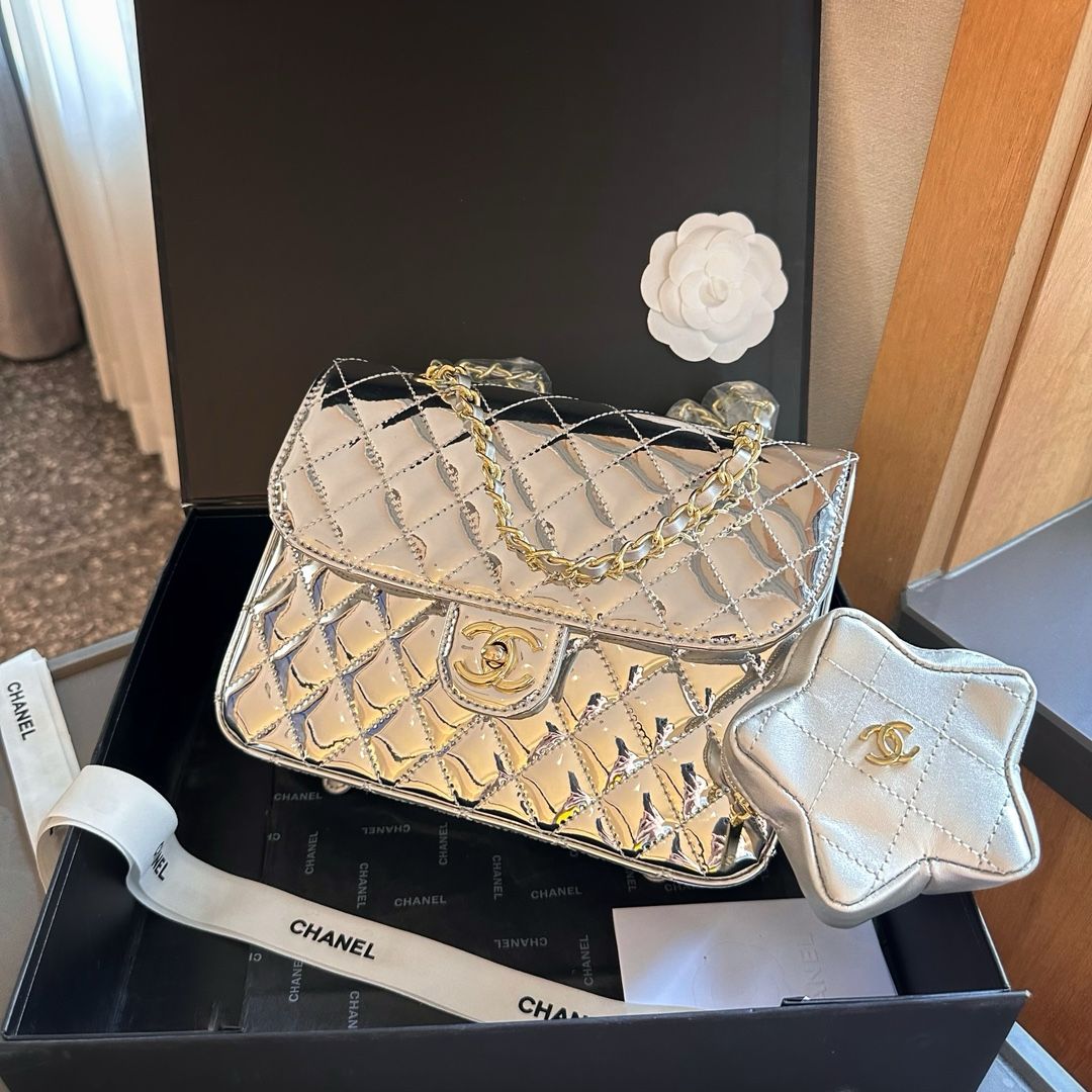 Chanel Backpack / Shoulder Bag Mirrored Metallic Flap